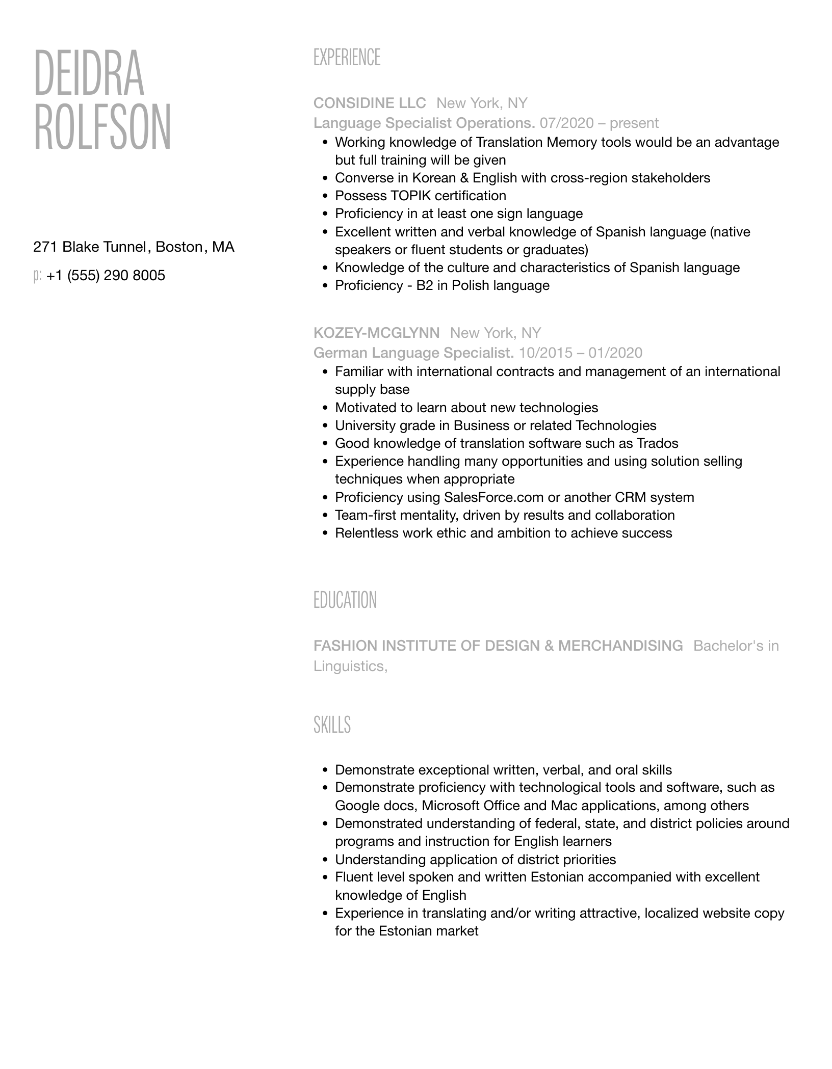 language skills resume